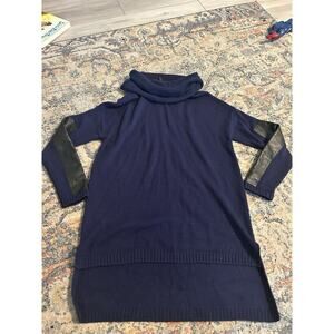 BCBGMAXAZRIA Sweater Dress XXS Navy Cowl Neck Faux Leather Sleeve Knit Tunic